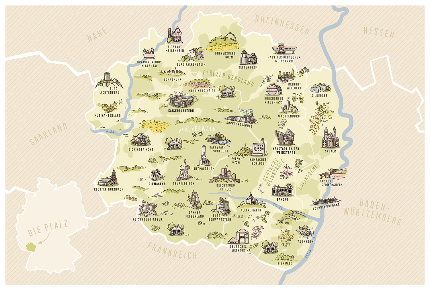 Panorama-Karte "Zum Wohl – Die Pfalz"